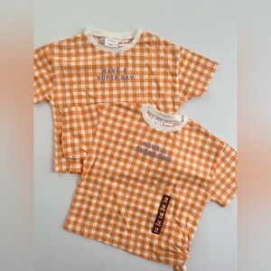 Zara Orange and White Gingham Short Sleeve Tee
